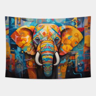 Elephant Animal Portrait Colorful Painting Tapestry