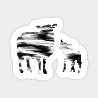 Lamb and Ewe Drawn in Black Horizontal Lines - Sheep Magnet