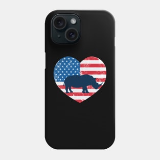 American Flag Heart Love Rhinoceros Usa Patriotic 4Th Of July Phone Case