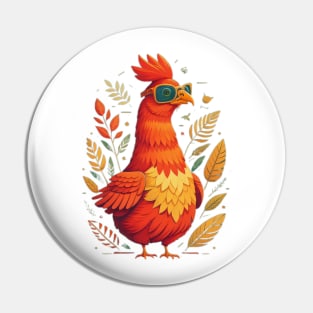 Smart Road Island Red Chicken Wearing Glasses Pin