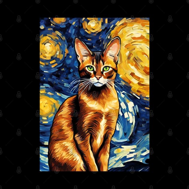 Adorable Abyssinian Cat Breed Painting in a Van Gogh Starry Night Art Style by Art-Jiyuu