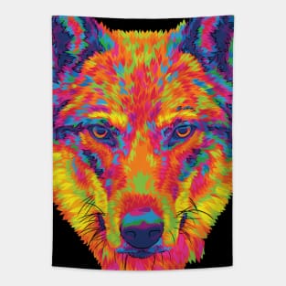 Rainbow Wolf Stare Tapestry