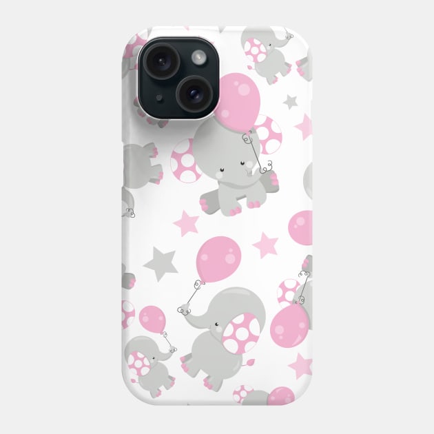 Pattern Of Elephants, Cute Elephants - Pink Gray Phone Case by Jelena Dunčević