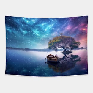 Tranquil Lake Nature World Fantastic Landscape Surrealist Tapestry