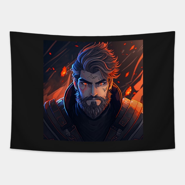 Viking Male Artistic, Walking in Fire Tapestry by AICreateWorlds