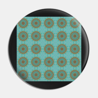 Turquoise and Gold gemmed Kaleidoscope pattern 23 Pin