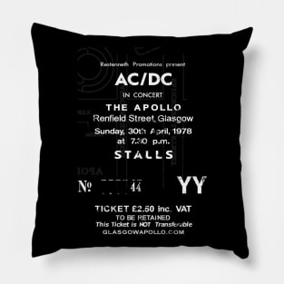 AC/DC 30 April 1978 Glasgow Apollo UK POWERAGE Tour Ticket Repro Pillow