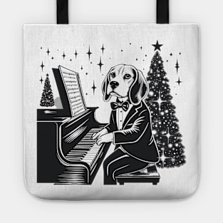 Beagle Playing Piano Christmas Tote