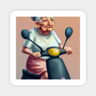 Little Old Lady on a Motor Scooter Magnet