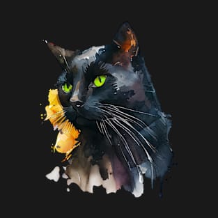 Black Cat Watercolour art T-Shirt