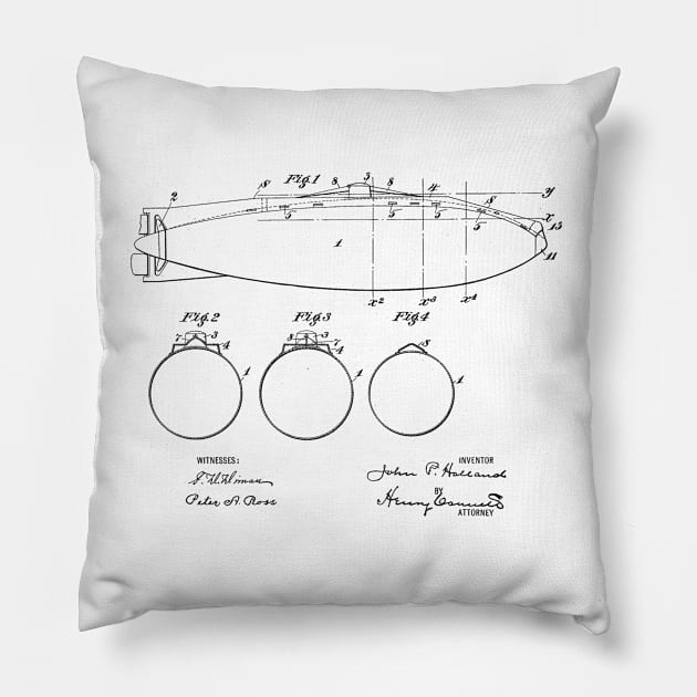 Submarine Boat Vintage Patent Drawing Pillow by TheYoungDesigns