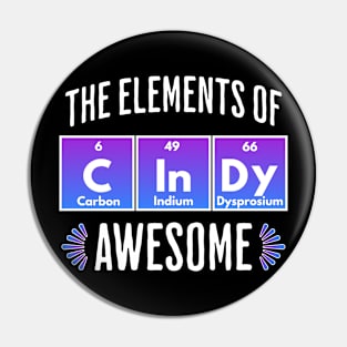 CInDy: Elements of Awesome, name design Pin