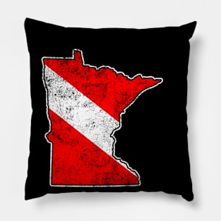 Minnesota Dive Flag Scuba Diving State Map Dive Flag Distressed Pillow