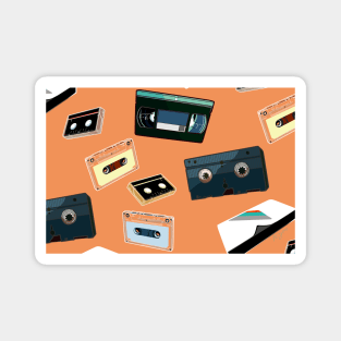 Analog orange background vintage VHS cassette tape old media Magnet