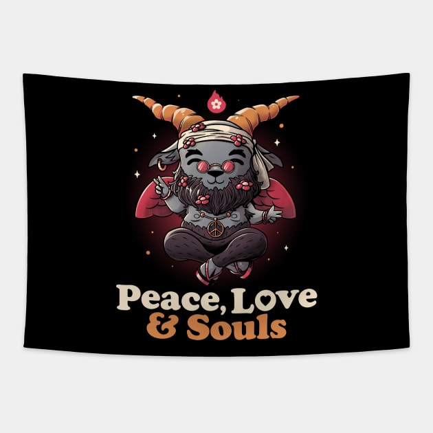 Peace, Love And Souls Creepy Cute Baphomet Gift Tapestry by eduely