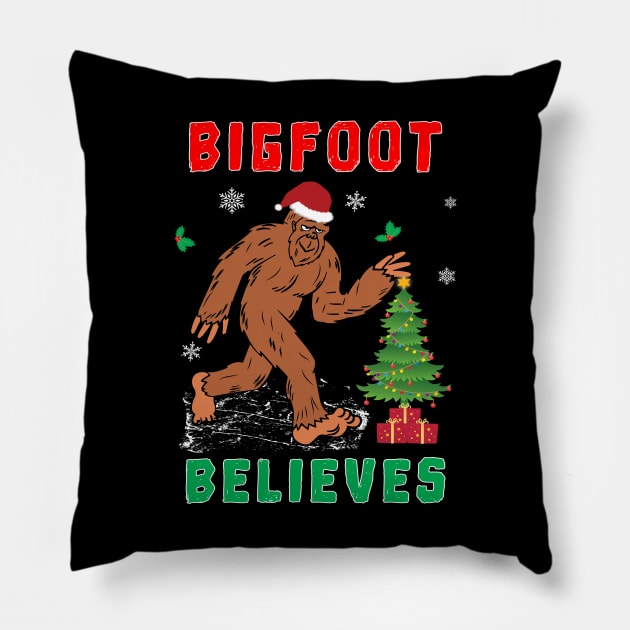 Bigfoot Believes Christmas Snowy Squatchy Beast. Pillow by Maxx Exchange
