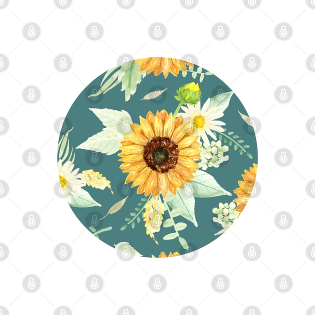 Sunflowers and Daisies Bouquets | Watercolor | Green | Pattern by Harpleydesign