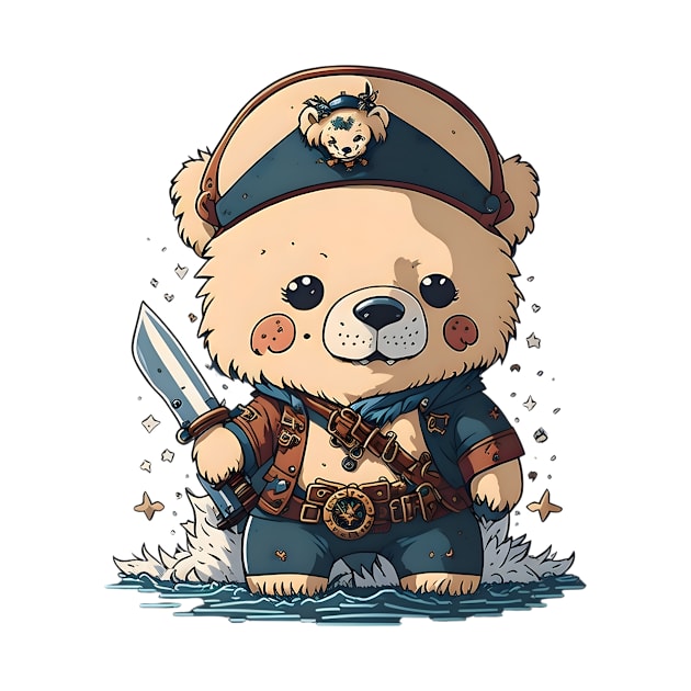 Kawaii Adorable Cartoon Pirate Polar Bear Design by Moxie Vibe