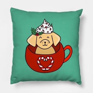 Holiday Christmas Dog in a Festive Candy Cane Heart Mug, made by EndlessEmporium Pillow