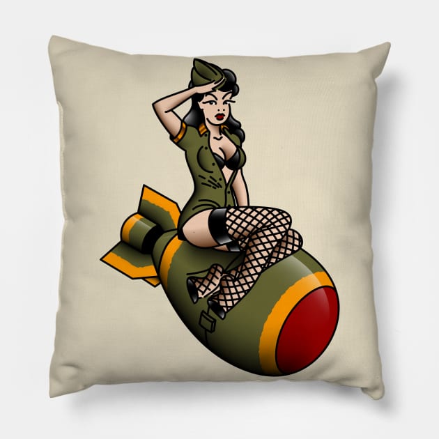 OldSalt/Salty-Dog American Traditional Patriotic Atomic Bomb Belle Pin-up Girl Pillow by OldSalt