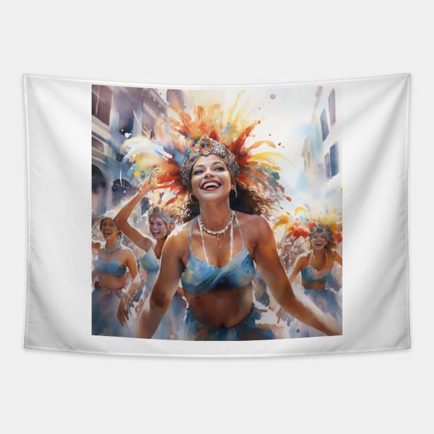 Carnival in Rio de Janeiro Watercolor Pattern Tapestry by Puts Group