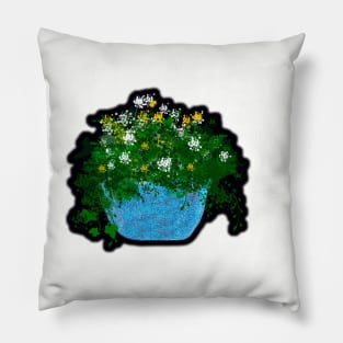 Glittery Blue Vase with Flowers Pillow