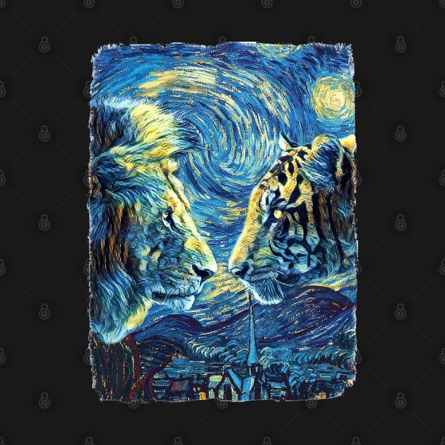 Lion And Tiger Van Gogh Style by todos