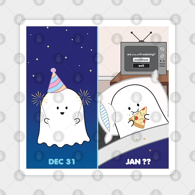 Gordie the Ghost (Dec 31 vs Jan) | by queenie's cards Magnet by queenie's cards