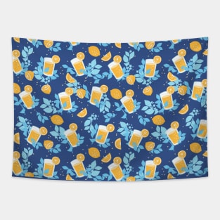 Lemon and Lemonade Blue Pattern Tapestry