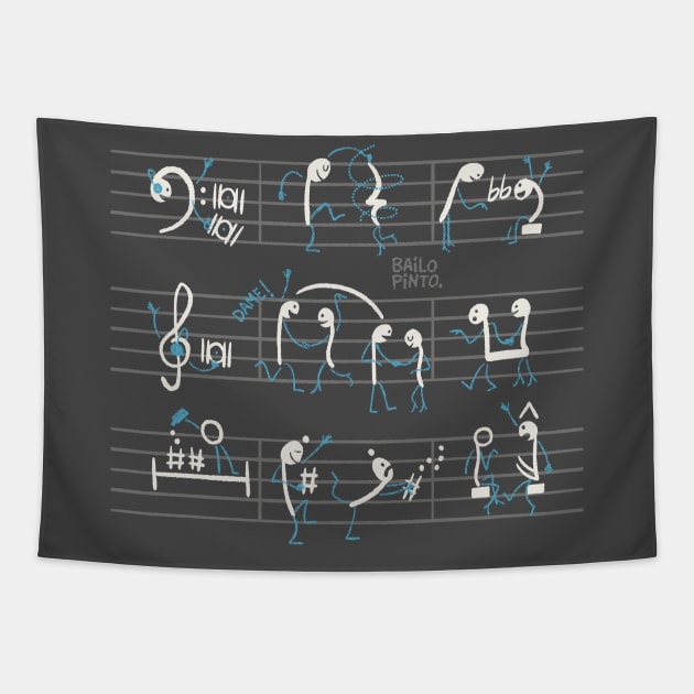 Musical notes dancing (black edition) Tapestry by bailopinto