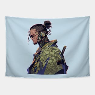 Cyberpunk weather-beaten Samurai Tapestry