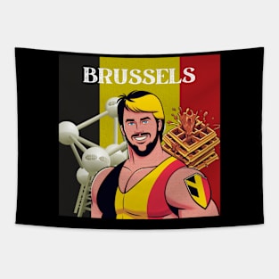 Brussels Wrestler Atomium Belgian Waffles Tapestry