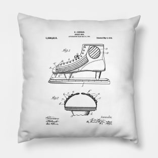 Ice Hockey Skates Patent - Ice Skates Art - Black And White Pillow