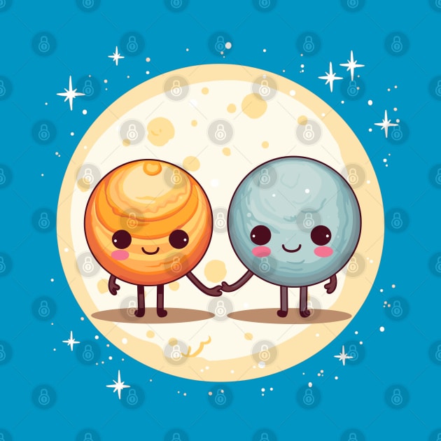 Sun and Moon Holding Hands by Retroprints