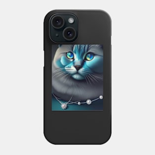 Blue British Cat With Pearls Phone Case