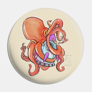 Octopus attacking a Space Rocket Pin