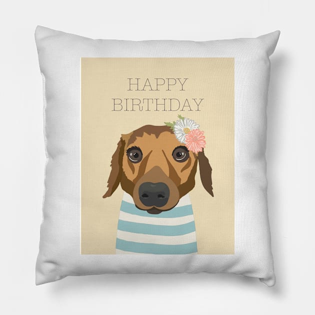 Happy Birthday Dog in Paris with flowers Pillow by NattyDesigns