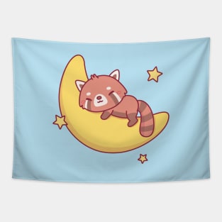 Cute Red Panda Sleeping On The Moon Tapestry