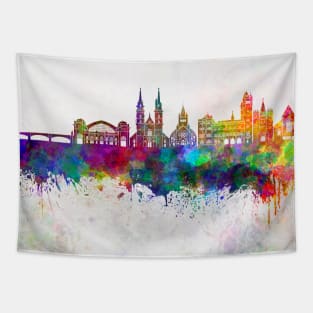 Basel skyline in watercolor background Tapestry