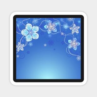 Blue background with silver flowers Magnet