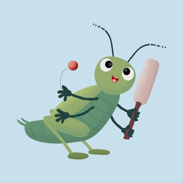 Cute green cricket insect cartoon illustration by FrogFactory