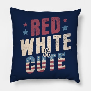 Red White and Cute - Funny USA 4th of July Retro Vintage Pillow