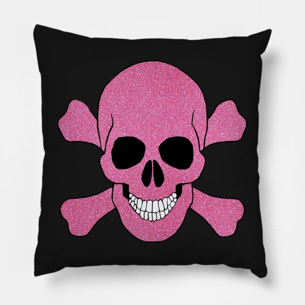 Faux Pink Glitter Skull And Crossbones Pillow by Atteestude