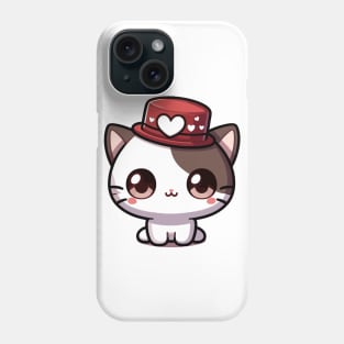 Charming Kawaii Valentine's Cat with Heart Top Hat Phone Case