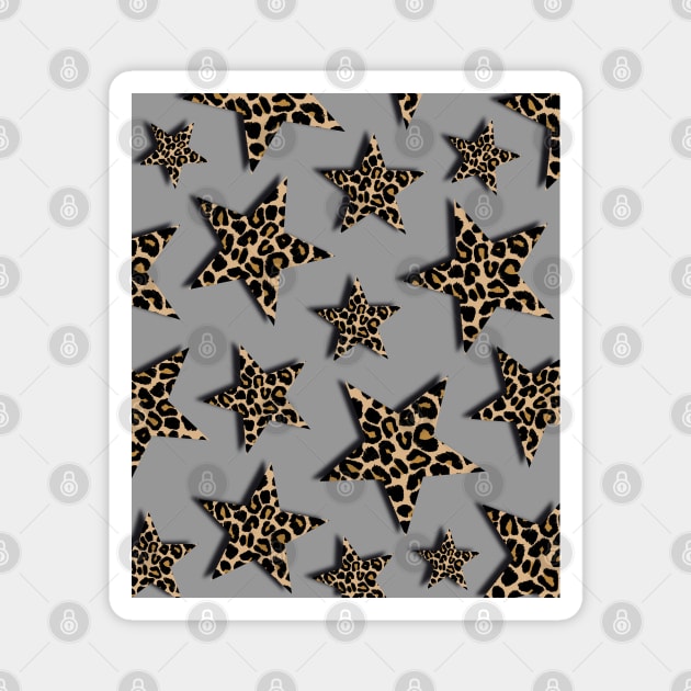 Leopard Print Stars on Grey Magnet by OneThreeSix