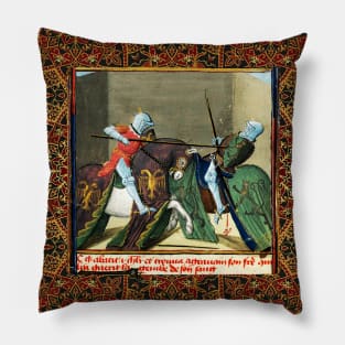 CYCLE LANCELOT- GRAIL, Fight Between Gawain And a Knight At the Strange Castle, Arthurian Legends Medieval Miniature Pillow