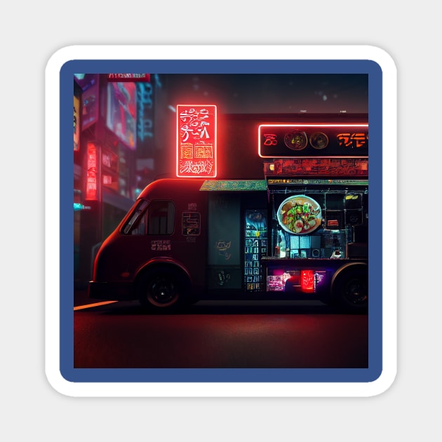 Cyberpunk Tokyo Ramen Food Truck Magnet by Grassroots Green