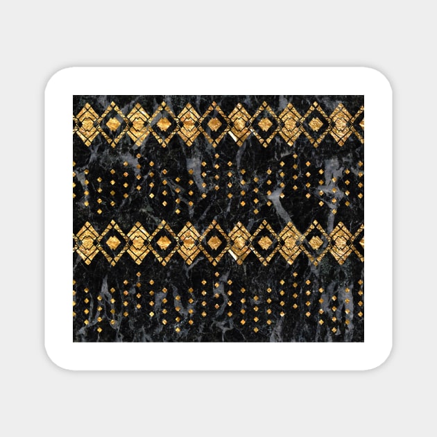 Golden tribal geo II - black marble Magnet by marbleco