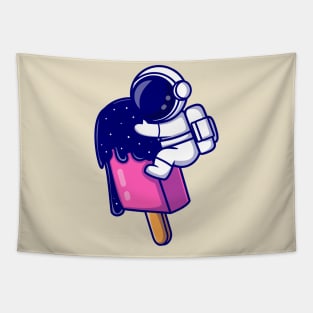 Cute Astronaut With Ice Cream Popsicle Space Cartoon Tapestry