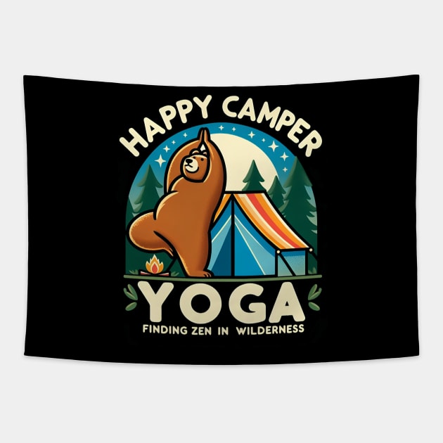 Happpy Camper Yoga | Yoga Finding zen in wilderness | funny bear doing yoga in camping Tapestry by T-shirt US